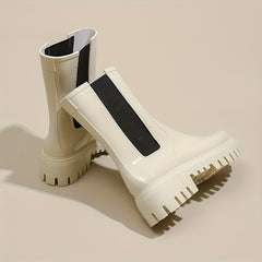 Women's Waterproof Short Boots Round Toe Platform Solid Anti Slip Rain Boots