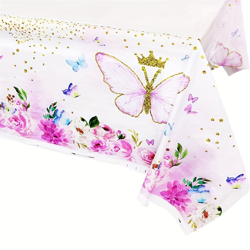 Pink Butterfly Tablecloth Summer Fairy Garden Spring Flowers Table Cover
