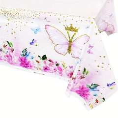 Pink Butterfly Tablecloth Summer Fairy Garden Spring Flowers Table Cover