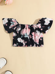 Girls Floral Print Off Shoulder Top Shorts Set Kids Summer Outfit