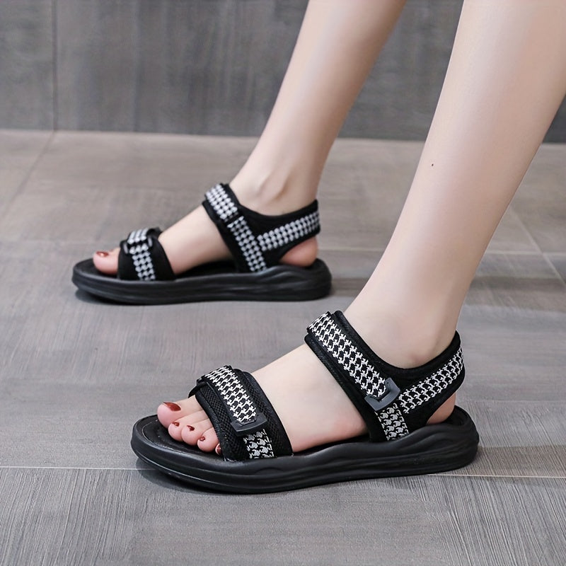 Women's Houndstooth Platform Sandals Ankle Strap Casual Sandals