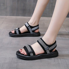 Women's Houndstooth Platform Sandals Ankle Strap Casual Sandals