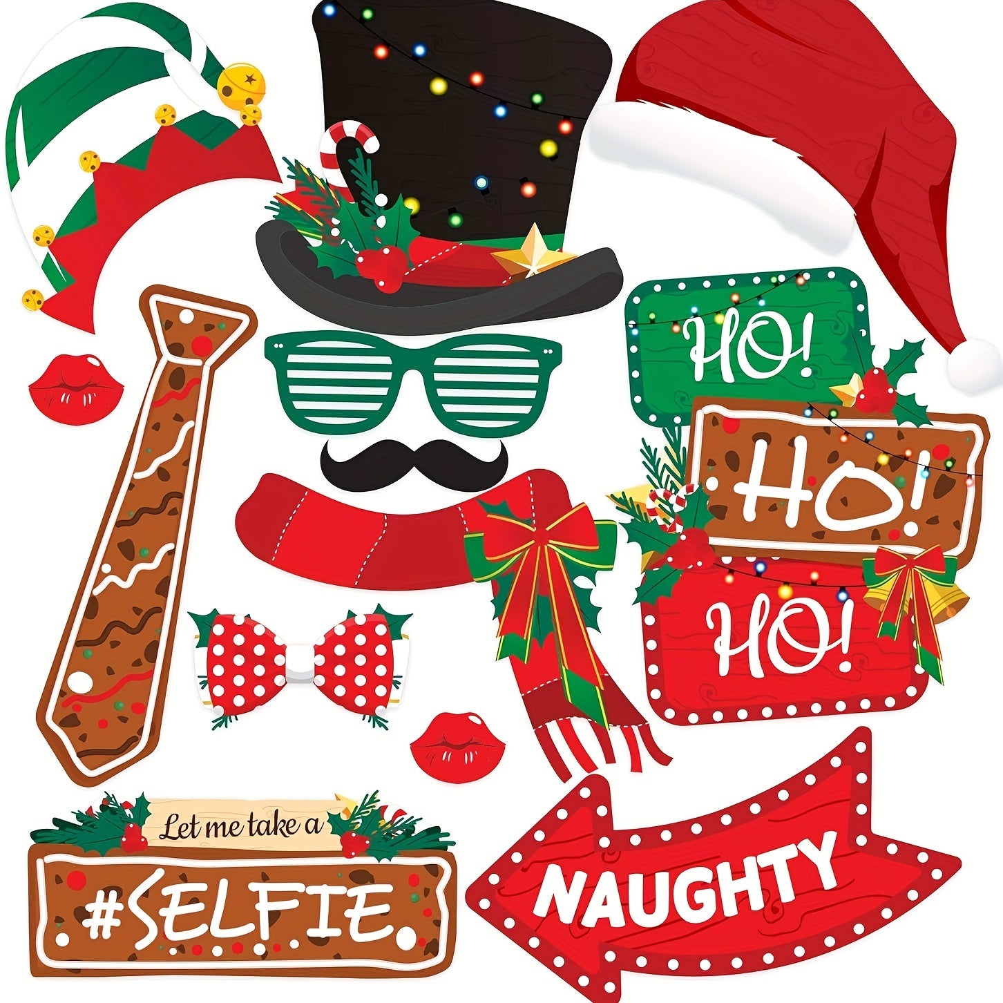 Christmas Photo Booth Props 50pcs Party Supplies Holiday Decoration Set