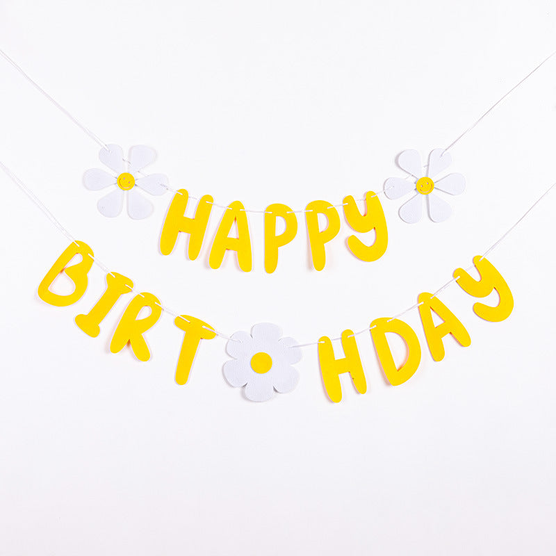 Small Daisy Happy Birthday Pull Flag Baby Party Supplies Decoration