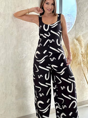 Abstract Print Scoop Neck Jumpsuit Wide Leg Women's Clothing