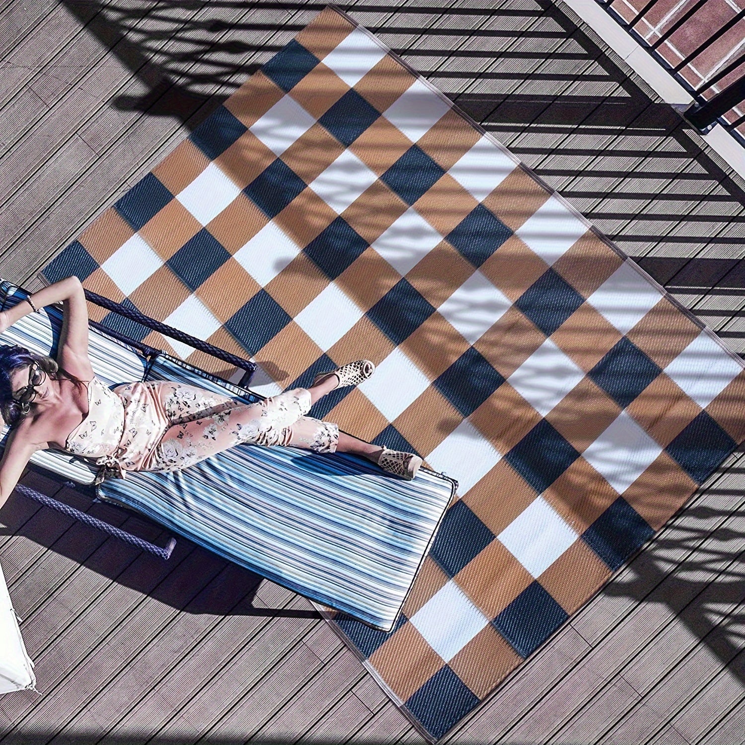 Brown Plaid Mat Portable Outdoor Cushion Camping Mat