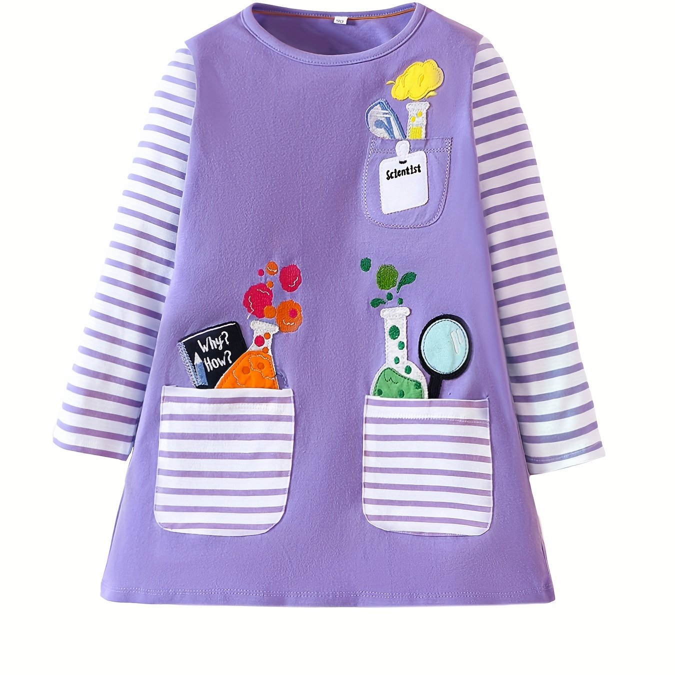 Girls Cotton Long Sleeve Dress Striped Print Patchwork Kids Clothes