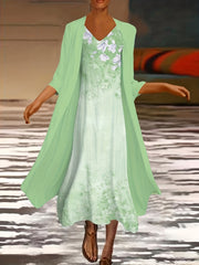 Floral Print Tank Dress & Half Sleeve Coat Set