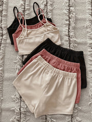3-Piece Pajama Set: Cami Top & Lace Up Shorts