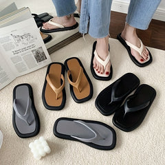 Women's Square Toe Flat Flip Flops Non Slip Indoor Outdoor Slides