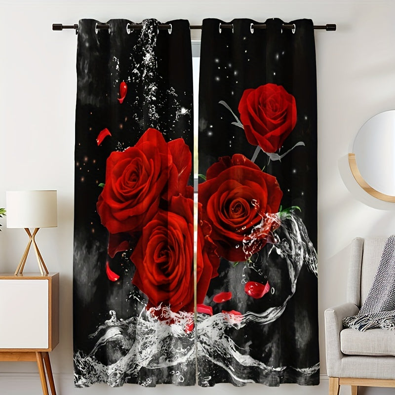 2 Floral Rose Curtains w/ Iron Buckle Multifunctional