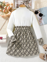 2pcs Girls Mock Neck Long Sleeve Dress Set Kids Autumn Winter Clothes