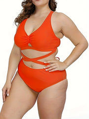 Bikini Set Solid Cross Bra & High Waisted Panty Swimsuit
