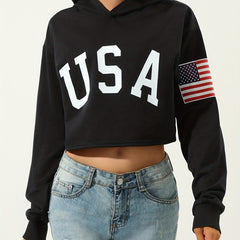 Women's American Flag Graphic Sweatshirt Long Sleeve Round Neck