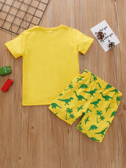 2pcs Boys Dino Print Tee & Shorts Set, Summer Kids Clothes