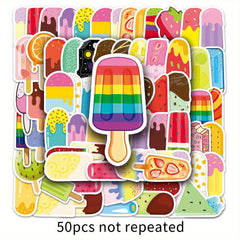 50pcs Colorful Popsicle Ice Cream Stickers for Laptops Water Bottles Skateboards