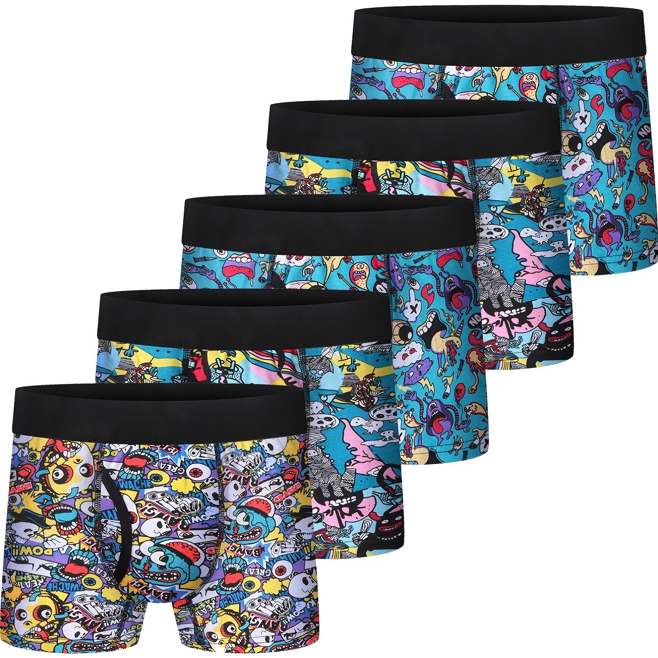 5pcs Boys Boxer Briefs Soft Cotton Cartoon Print Underwear