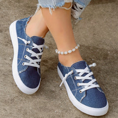 Women's Denim Canvas Flat Sneakers Lace Up Casual Shoes