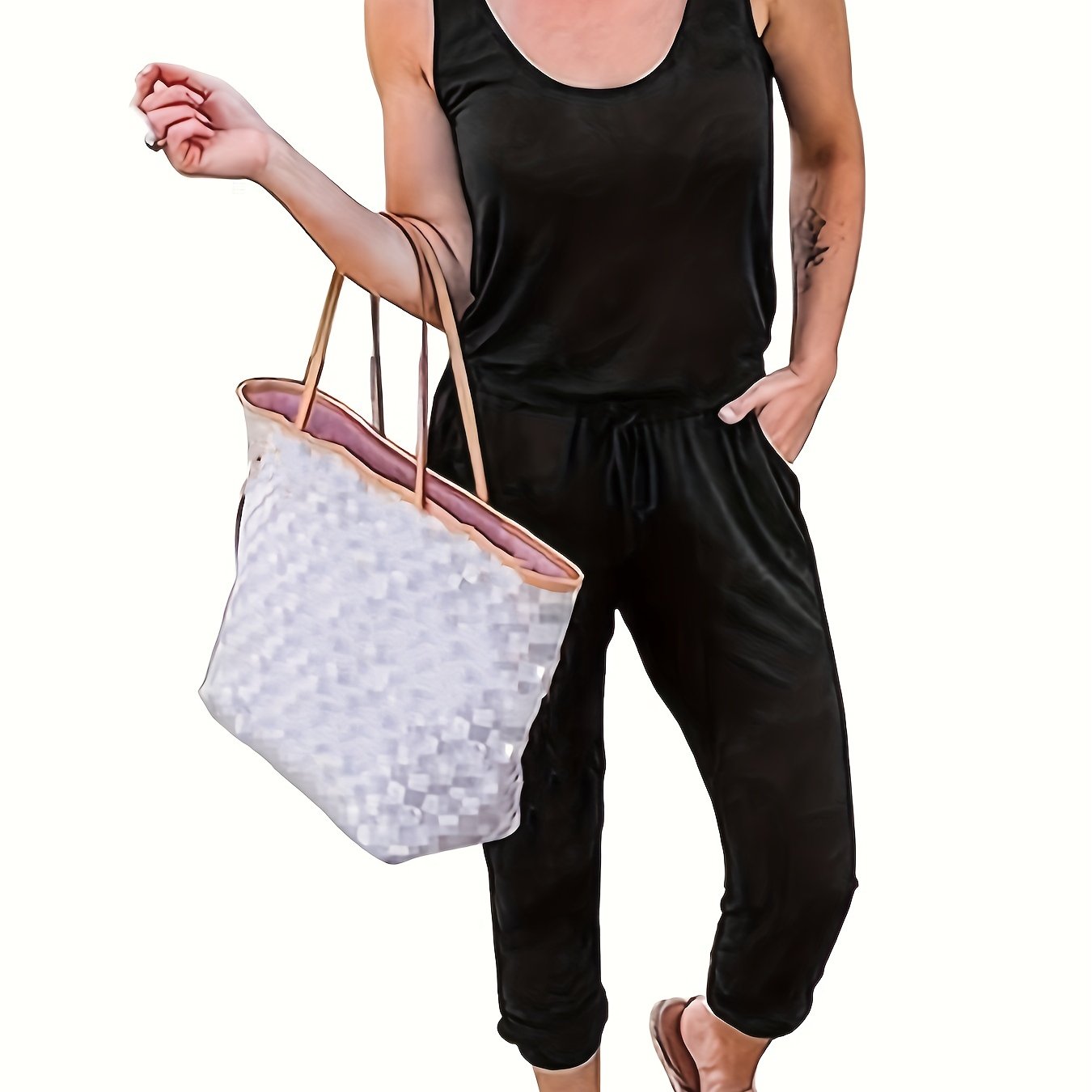 Casual Drawstring Waist Tank Jumpsuit for Women