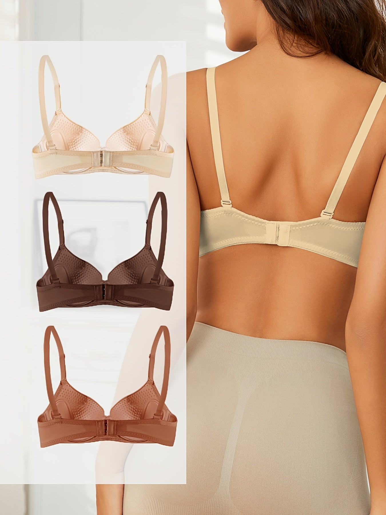 3pack Solid Underwire Push Up Bra Set For Women