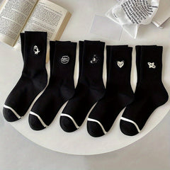5 Pairs Letter Embroidery Crew Sports Socks Women's Stockings
