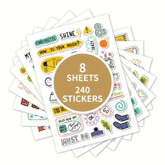 8 Sheets Hand Drawn Planner Stickers Set for Office, School, and Home Use