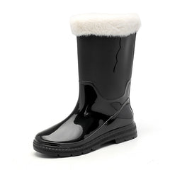 Women's Fleece Lined Rain Boots Waterproof Mid Calf Rubber Shoes