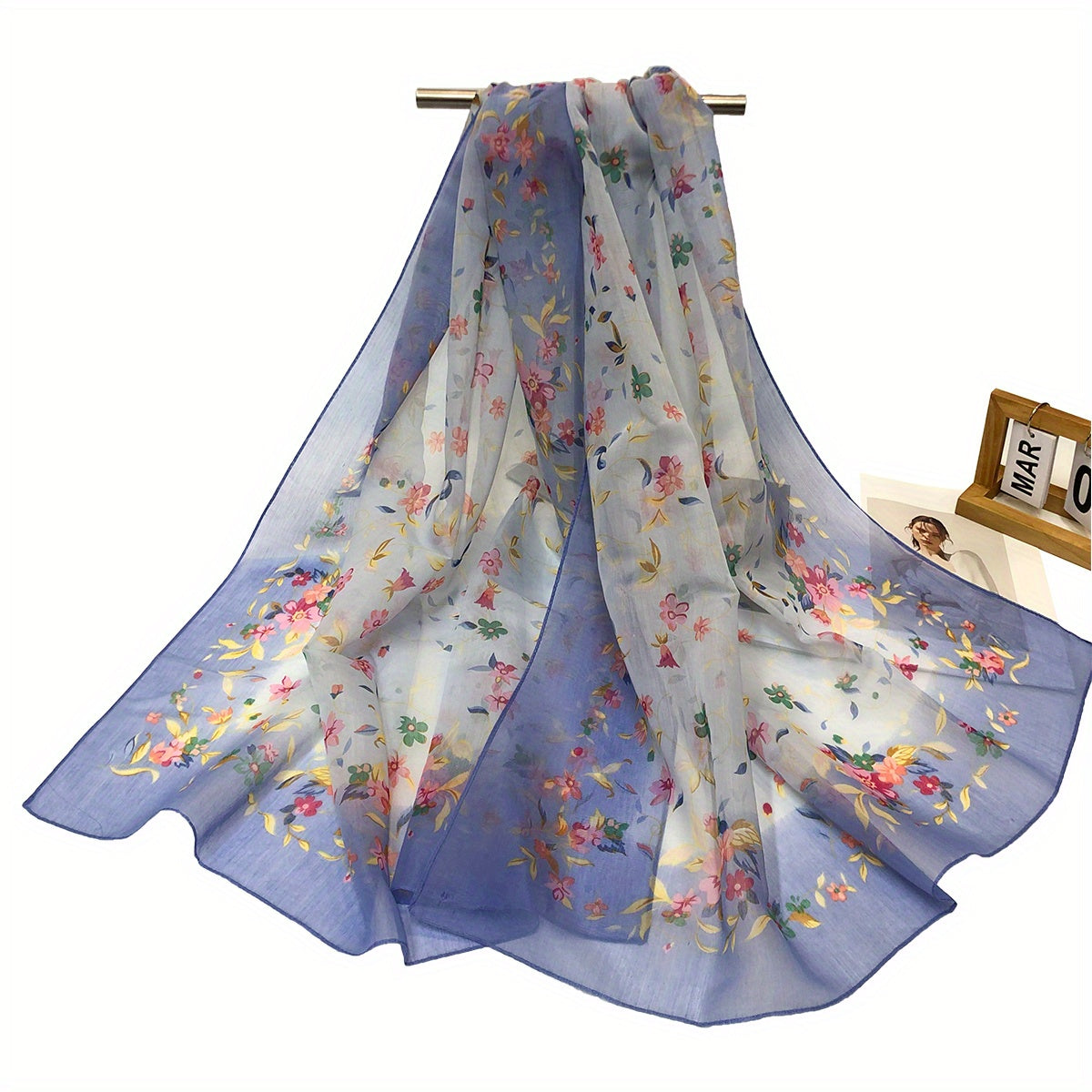 Floral Print Silk Shawl Scarf Wrap Head Wrap Gift For Mom