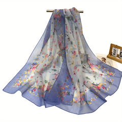 Floral Print Silk Shawl Scarf Wrap Head Wrap Gift For Mom