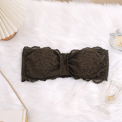 Sexy Tube Bra Women's Plus Ruched Floral Lace Strapless