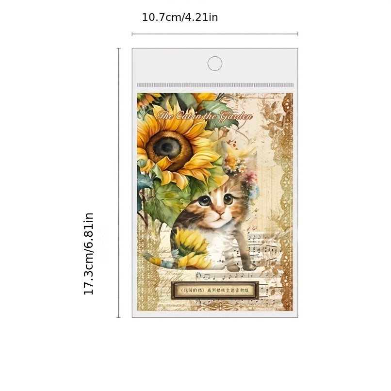 30pcs Cat Collage Paper Pack Garden Cat Series Floral Decoration