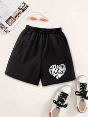 Girls Heart Print Casual Sweat Shorts Elastic Waist Work Out Shorts