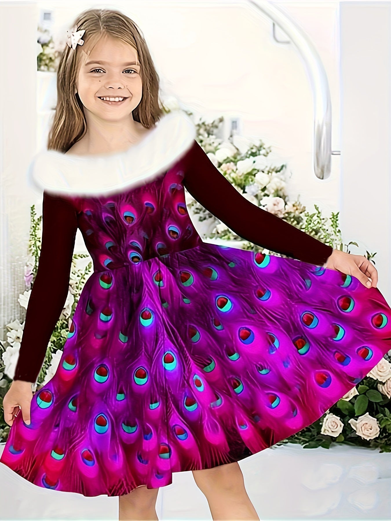 Sweet Snowflake Long Sleeve Dress for Girls