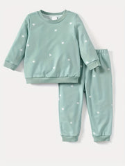 Baby Dotted Print Sweatshirt Pants Set Fall Winter Loungewear Set