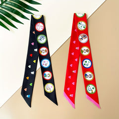 Printed Silk Skinny Scarf Casual Decorative Hair Ribbon