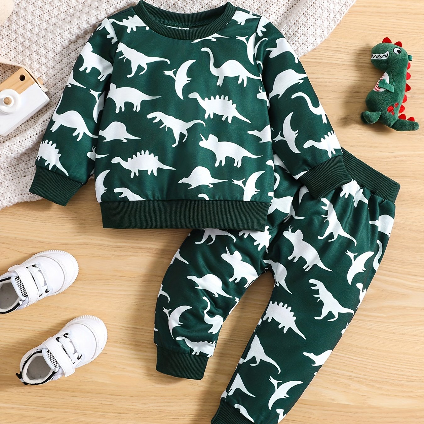 Boys Dinosaur Set Long Sleeve Pullover Top & Pants