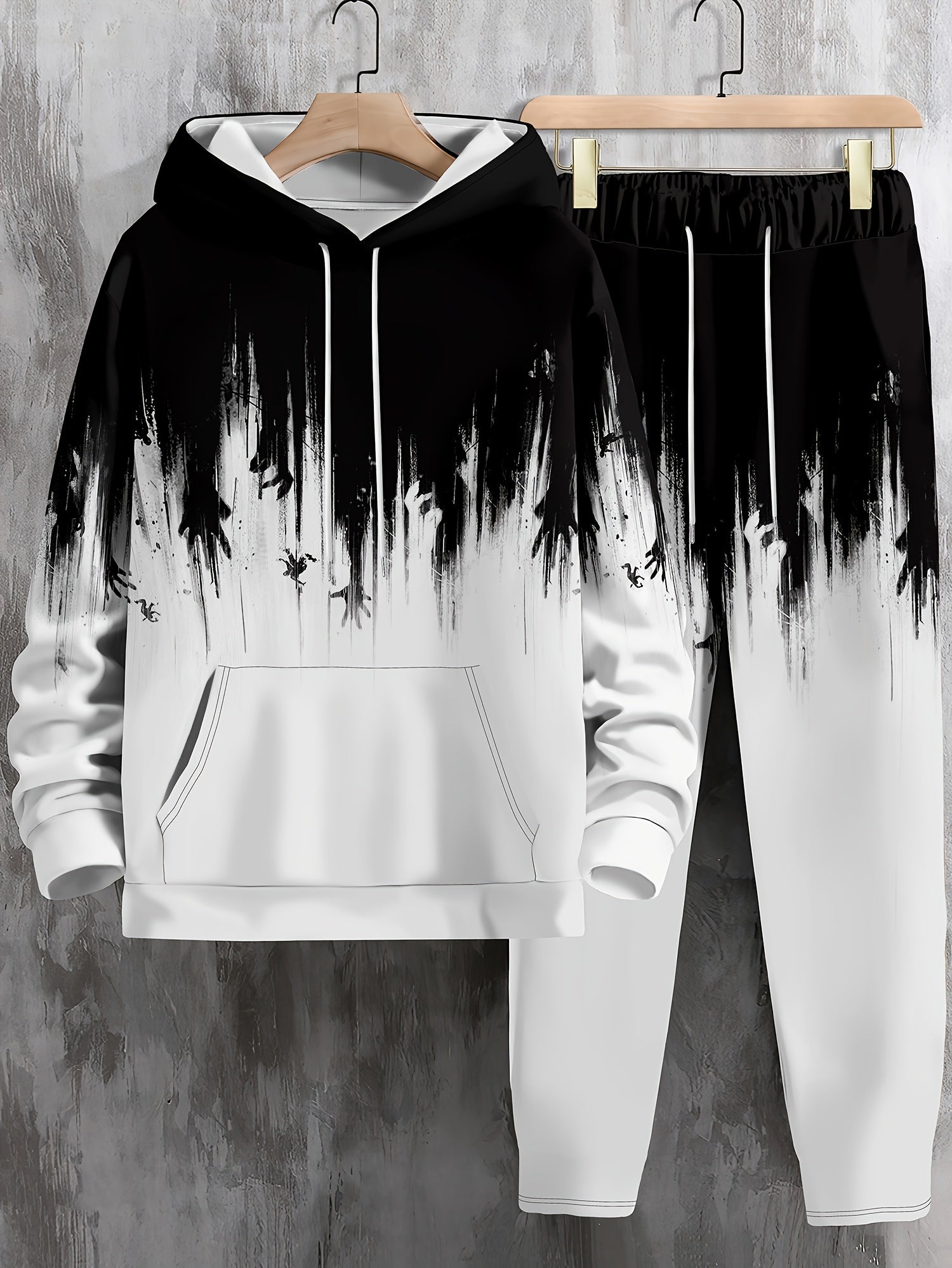 Men's Poker Print 2pcs Hoodie and Sweatpants Set for Autumn Winter