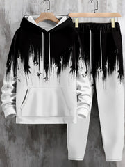 Men's Poker Print 2pcs Hoodie and Sweatpants Set for Autumn Winter
