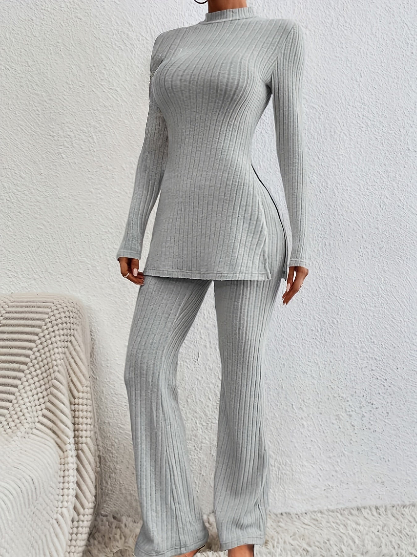 Ribbed Lounge Set Top & Pants Women's Loungewear