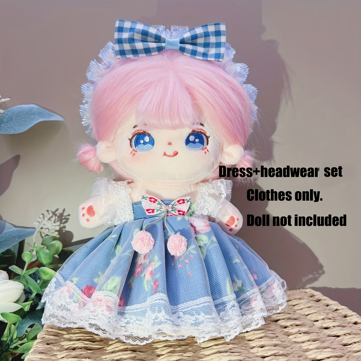 7.87in Doll Clothes Dress Headwear 2pcs Set Doll Accessories Girls Birthday