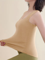 Solid Thermal Tank Top Square Neck Slim Fit Sleeveless Top