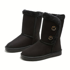Women's Plush Lined Snow Boots Thermal Button Non Slip Shoes