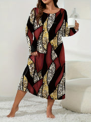 Retro Loungewear Dress Women's Plus Leopard & Paisley Print