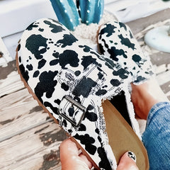 Cow Pattern Canvas Skate Shoes Slip On Slide Retro Flat Loafer