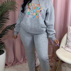 Art Letter Print Hooded Sweatshirt & Sweatpants Two Piece Set