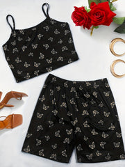 Butterfly Print Sleeveless Top & Shorts Set