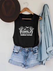 Letter Print Tank Top Crew Neck Summer Sleeveless Top
