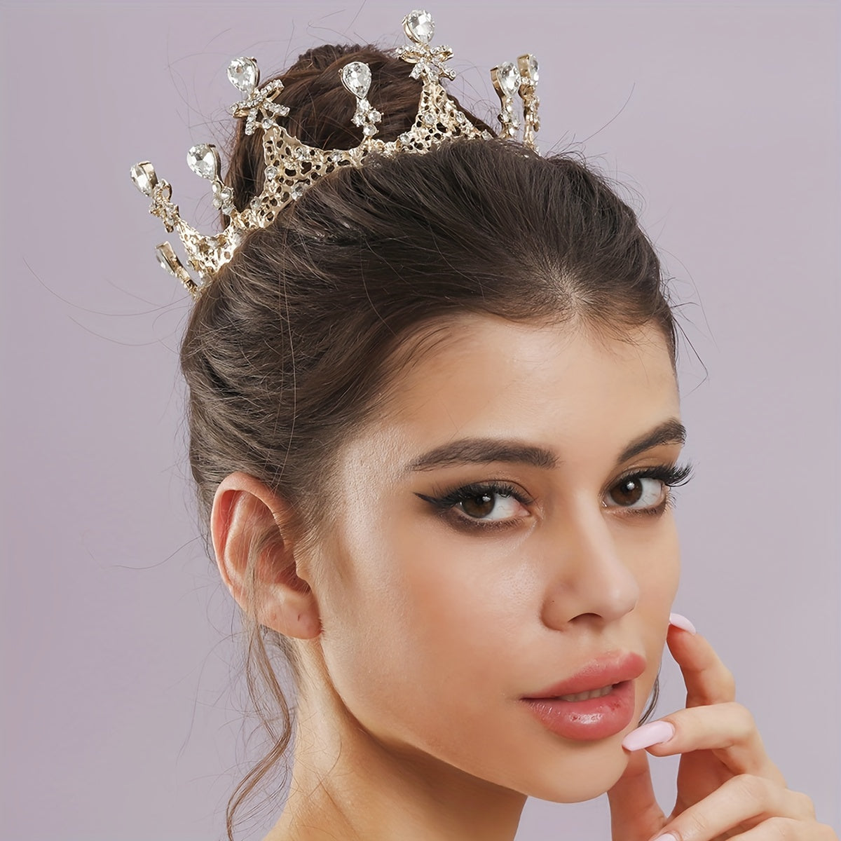 Round Zircon Crown Silvery Golden Hairband Headband