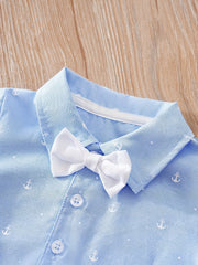 Baby Boy Short Sleeve Cartoon Bow Bodysuit