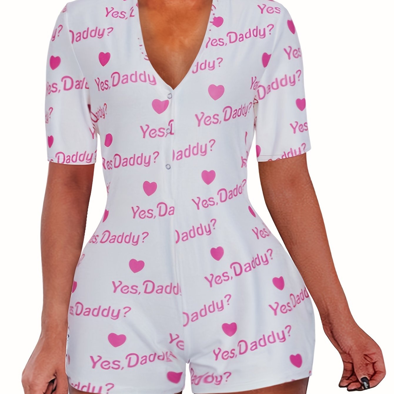 Button Short Sleeve Lounge Romper Women's Sleepwear